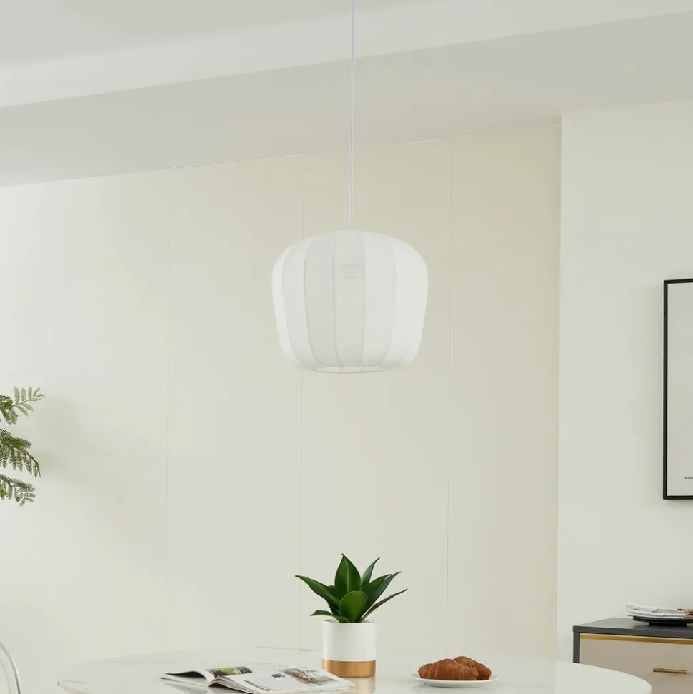 Lindby hanglamp Helin, wit, Ø 35 cm, stof