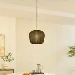 Lindby hanglamp Helin, zwart, Ø 35 cm, stof