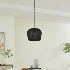 Lindby hanglamp Helin, zwart, Ø 35 cm, stof
