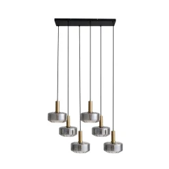 Lindby hanglamp Hildur, 6-lamps, rookgrijs, glas
