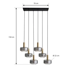 Lindby hanglamp Hildur, 6-lamps, rookgrijs, glas