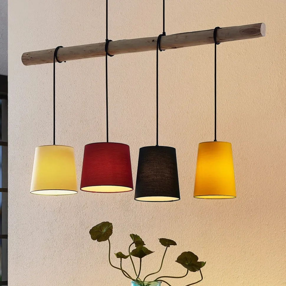 Lindby hanglamp Hinai, zwart/rood/geel, textiel, 116cm