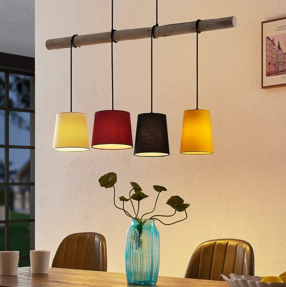 Lindby hanglamp Hinai, zwart/rood/geel, textiel, 116cm