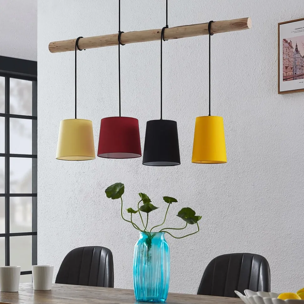 Lindby hanglamp Hinai, zwart/rood/geel, textiel, 116cm
