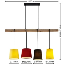 Lindby hanglamp Hinai, zwart/rood/geel, textiel, 116cm