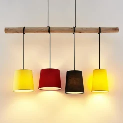 Lindby hanglamp Hinai, zwart/rood/geel, textiel, 116cm