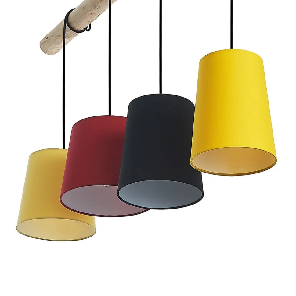 Lindby hanglamp Hinai, zwart/rood/geel, textiel, 116cm