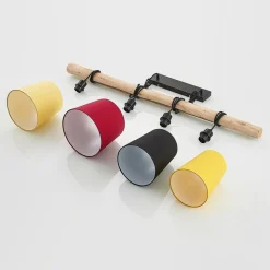 Lindby hanglamp Hinai, zwart/rood/geel, textiel, 116cm