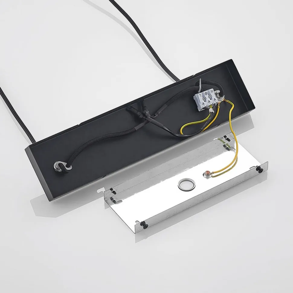 Lindby hanglamp Hinai, zwart/rood/geel, textiel, 116cm