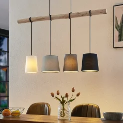 Lindby hanglamp Hinai, zwart/grijs/wit, textiel, 116cm