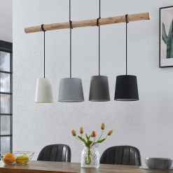 Lindby hanglamp Hinai, zwart/grijs/wit, textiel, 116cm