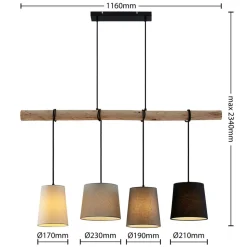 Lindby hanglamp Hinai, zwart/grijs/wit, textiel, 116cm