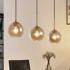 Lindby hanglamp Hiwana, rookgrijs, glas, 3-lamps
