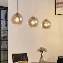 Lindby hanglamp Hiwana, rookgrijs, glas, 3-lamps