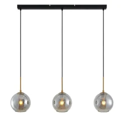 Lindby hanglamp Hiwana, rookgrijs, glas, 3-lamps
