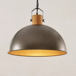 Lindby hanglamp Holgar, groen, hout, metaal, Ø 45 cm, E27