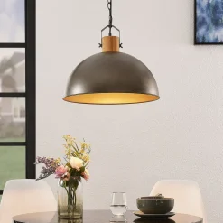 Lindby hanglamp Holgar, groen, hout, metaal, Ø 45 cm, E27