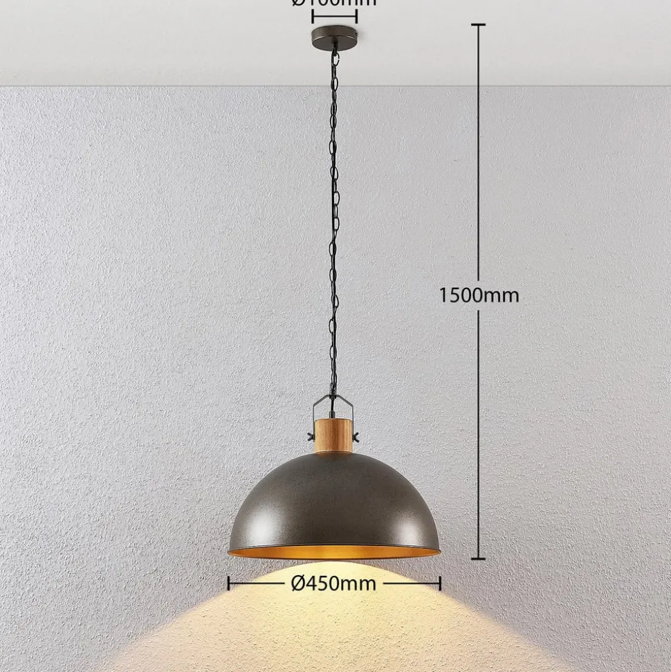 Lindby hanglamp Holgar, groen, hout, metaal, Ø 45 cm, E27