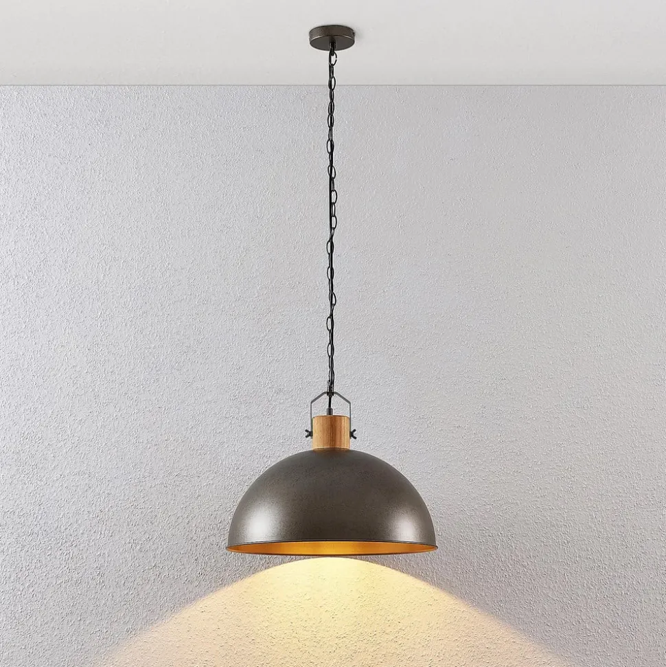 Lindby hanglamp Holgar, groen, hout, metaal, Ø 45 cm, E27