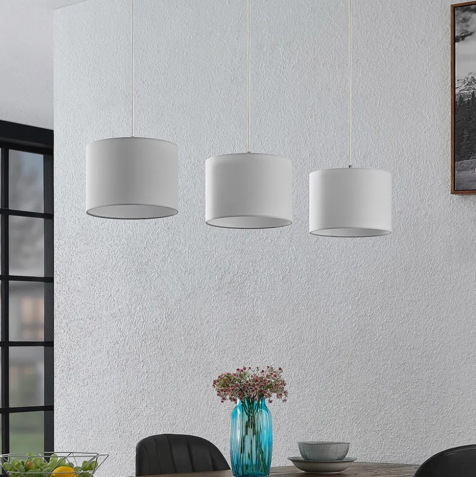 Lindby hanglamp Imarin, 3-lamps, wit, textiel, 100cm