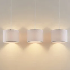 Lindby hanglamp Imarin, 3-lamps, wit, textiel, 100cm