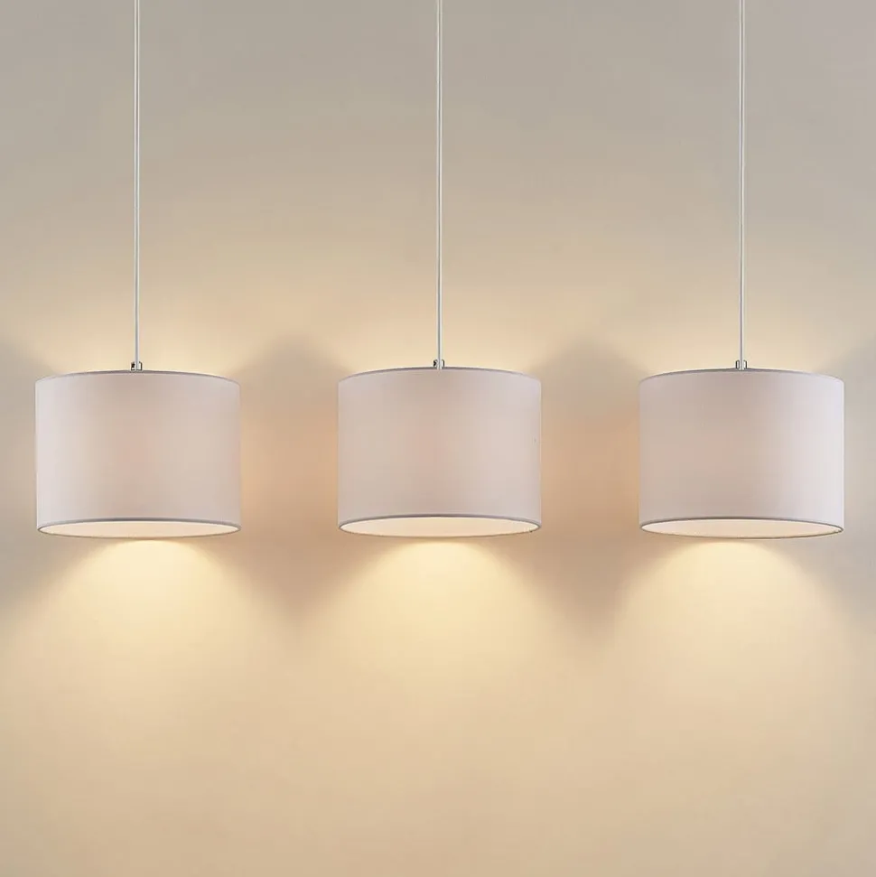 Lindby hanglamp Imarin, 3-lamps, wit, textiel, 100cm