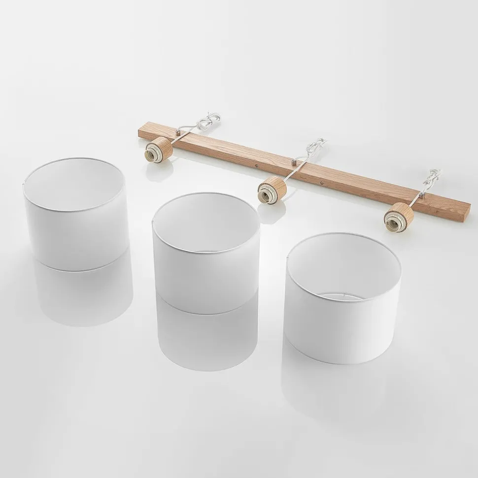 Lindby hanglamp Imarin, 3-lamps, wit, textiel, 100cm