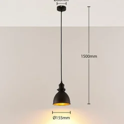 Lindby hanglamp Jasminka, zwart/goud, metaal, 1-lamp.