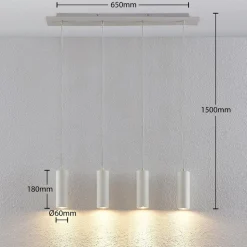 Lindby hanglamp Joffrey, 76 cm, wit, 4-lamps, GU10