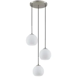 Lindby hanglamp Jurian, Ø 32 cm, 3-lamps, nikkel/opaal, glas