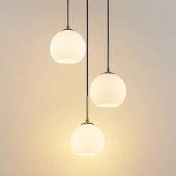 Lindby hanglamp Jurian, Ø 32 cm, 3-lamps, nikkel/opaal, glas