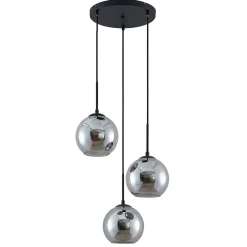 Lindby hanglamp Jurian, 32 cm, 3-lamps, zwart/rook, glas