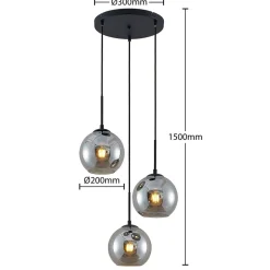 Lindby hanglamp Jurian, 32 cm, 3-lamps, zwart/rook, glas