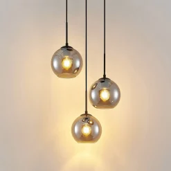 Lindby hanglamp Jurian, 32 cm, 3-lamps, zwart/rook, glas