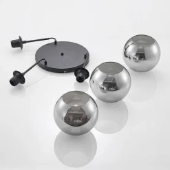 Lindby hanglamp Jurian, 32 cm, 3-lamps, zwart/rook, glas