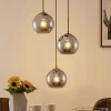 Lindby hanglamp Jurian, 32 cm, 3-lamps, brons, rook, glas