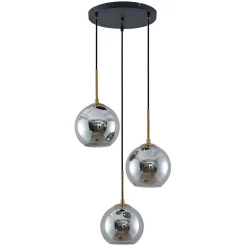 Lindby hanglamp Jurian, 32 cm, 3-lamps, brons, rook, glas
