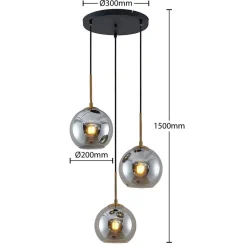 Lindby hanglamp Jurian, 32 cm, 3-lamps, brons, rook, glas
