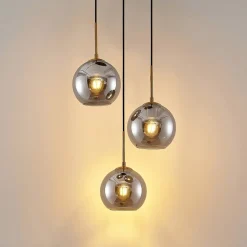 Lindby hanglamp Jurian, 32 cm, 3-lamps, brons, rook, glas