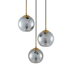 Lindby hanglamp Jurian, 32 cm, 3-lamps, brons, rook, glas