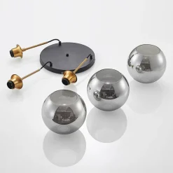 Lindby hanglamp Jurian, 32 cm, 3-lamps, brons, rook, glas