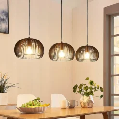 Lindby hanglamp Jusra, zwart, metaal, 3-lamps, 99cm