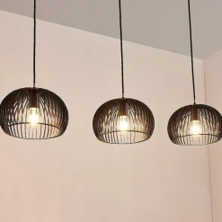 Lindby hanglamp Jusra, zwart, metaal, 3-lamps, 99cm