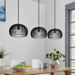 Lindby hanglamp Jusra, zwart, metaal, 3-lamps, 99cm