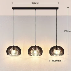 Lindby hanglamp Jusra, zwart, metaal, 3-lamps, 99cm