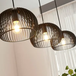 Lindby hanglamp Jusra, zwart, metaal, 3-lamps, 99cm