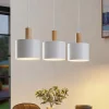 Lindby hanglamp Kadir, 73 cm, 3-lamps, wit, hout