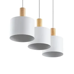 Lindby hanglamp Kadir, 73 cm, 3-lamps, wit, hout