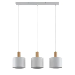 Lindby hanglamp Kadir, 73 cm, 3-lamps, wit, hout