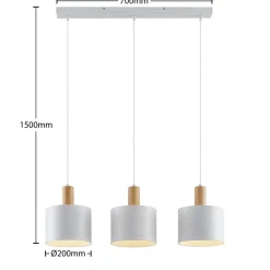Lindby hanglamp Kadir, 73 cm, 3-lamps, wit, hout